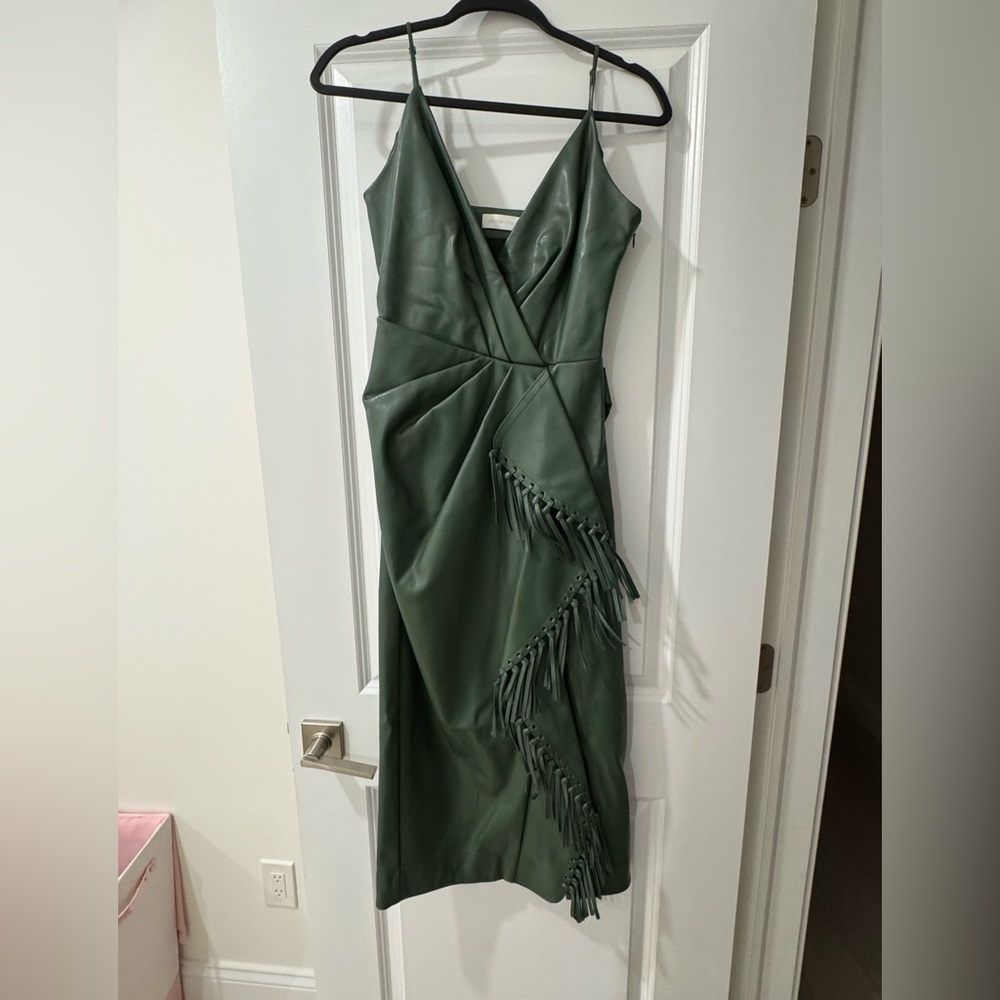 Jonathan Simkhai Asymmetrical Green Fringe Dress